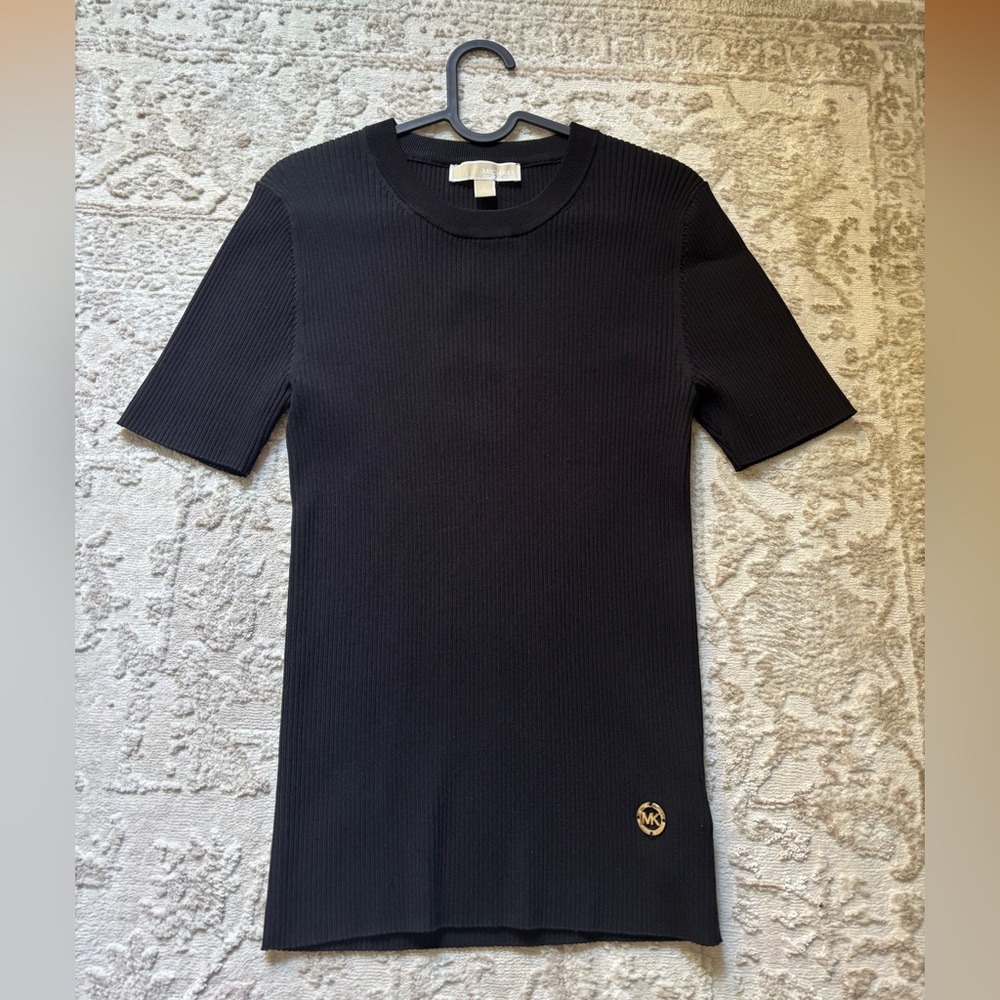 Michael Kors Black Short Sleeve rib Knit Top